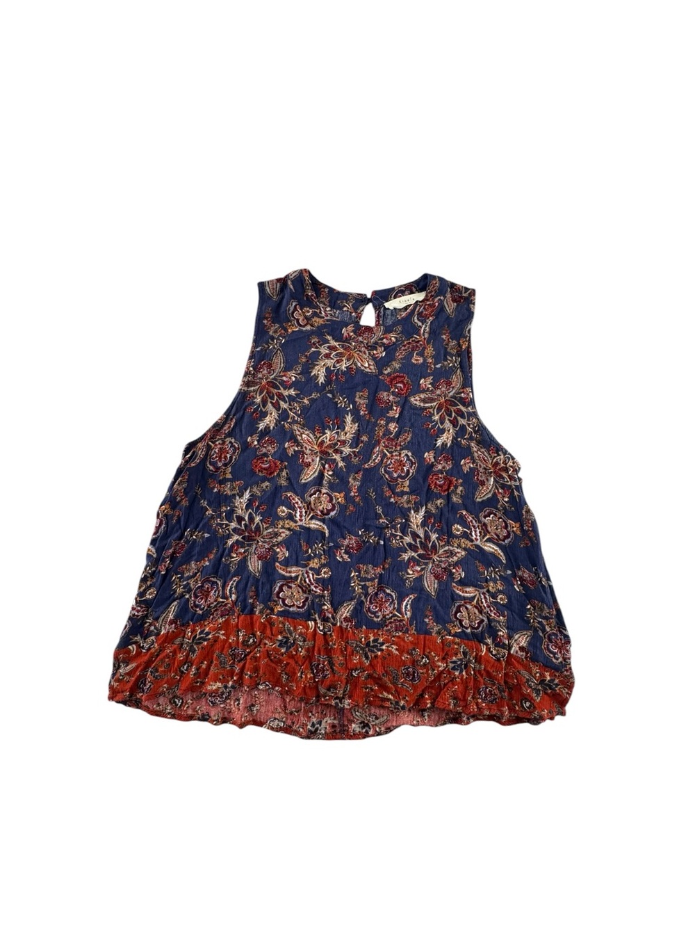 Elodie Navy Floral Sleeveless Camisole with Rust Border